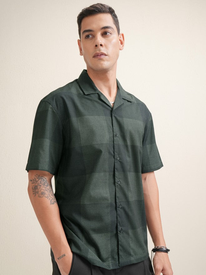 Locomotive Premium Men Green Checked Oversized Fit Casual Shirt - Green - Image 6