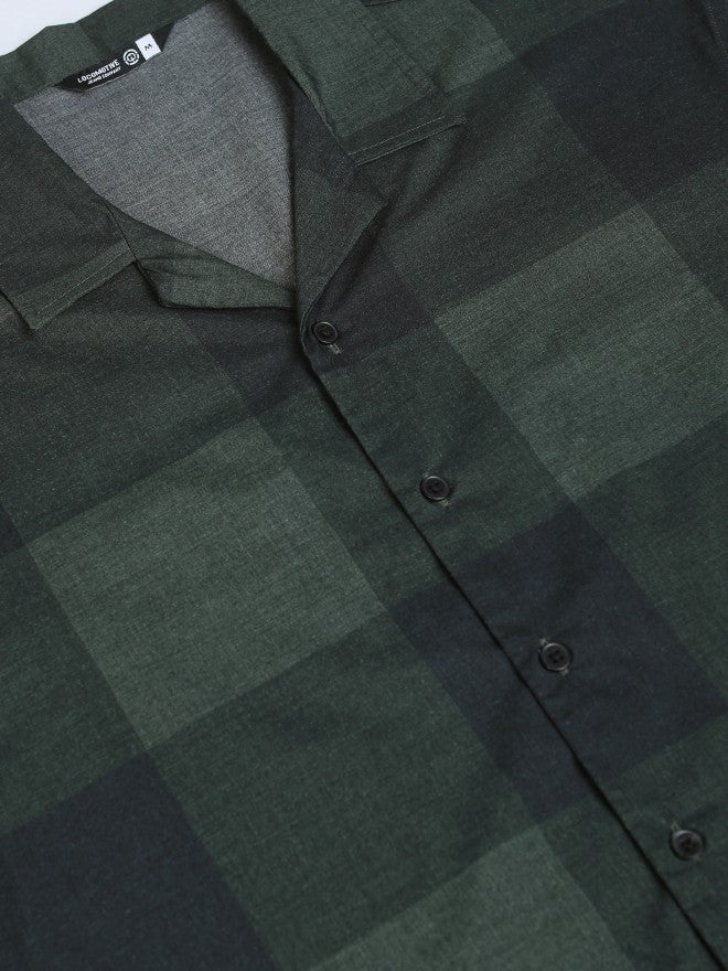 Locomotive Premium Men Green Checked Oversized Fit Casual Shirt - Green - Image 7