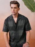 Locomotive Premium Men Olive Melange Printed Checked Cuban Collar Oversized Shirt - Olive - Image 1