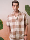 Locomotive Premium Men Rust Dobby Textured Cuban Collar Oversized Shirt - Rust - Image 1