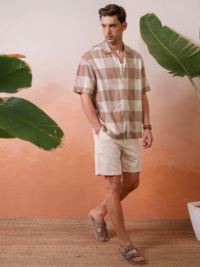 Locomotive Premium Men Rust Dobby Textured Cuban Collar Oversized Shirt - Rust - Image 2