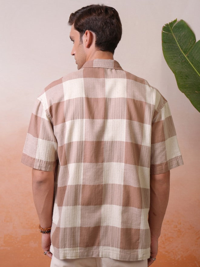 Locomotive Premium Men Rust Dobby Textured Cuban Collar Oversized Shirt - Rust - Image 3