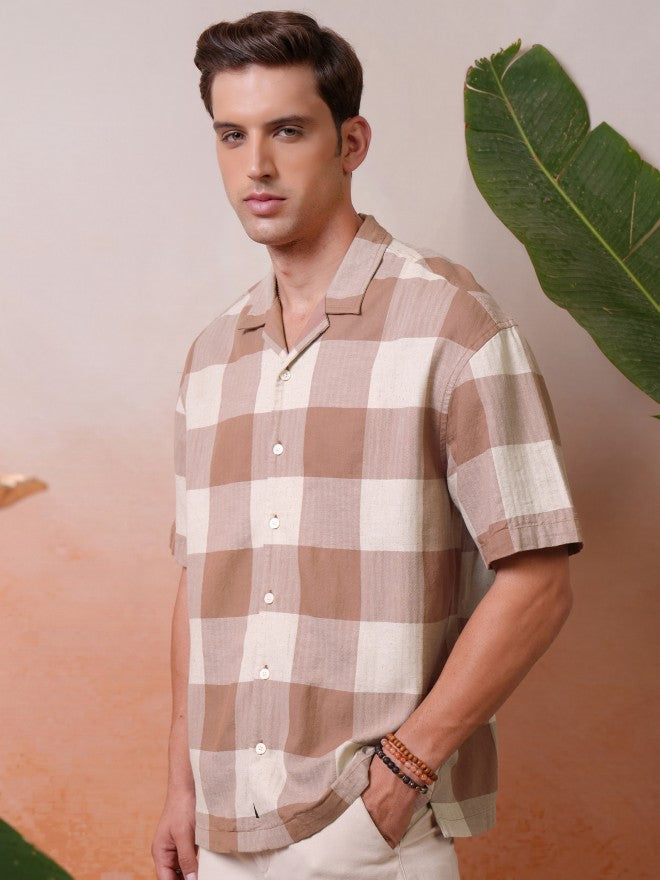 Locomotive Premium Men Rust Dobby Textured Cuban Collar Oversized Shirt - Rust - Image 4