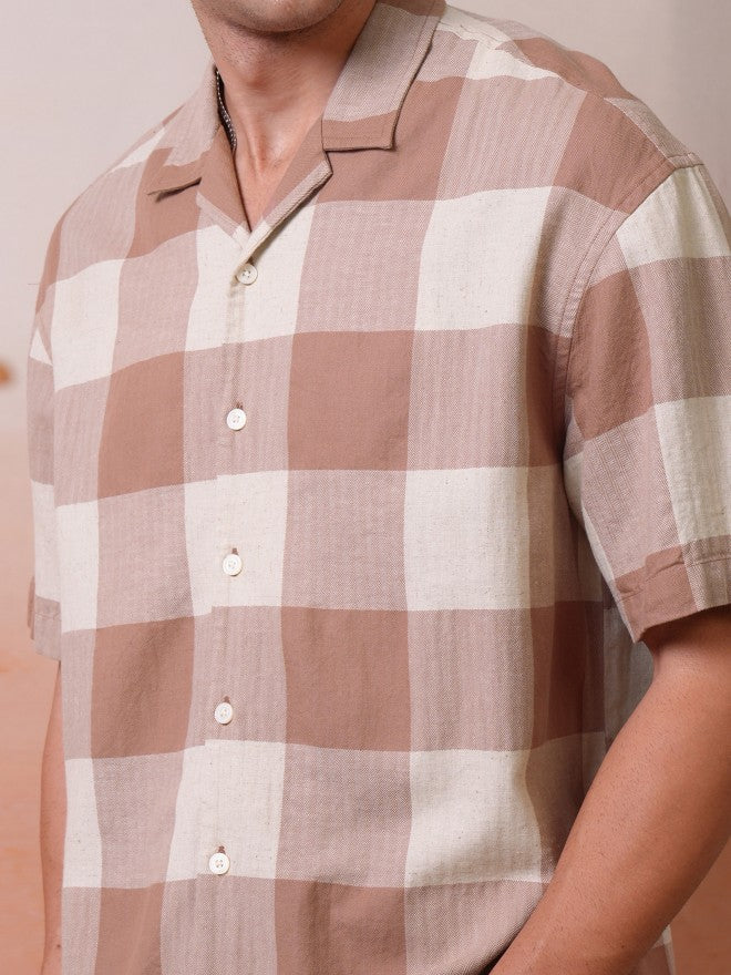 Locomotive Premium Men Rust Dobby Textured Cuban Collar Oversized Shirt - Rust - Image 5