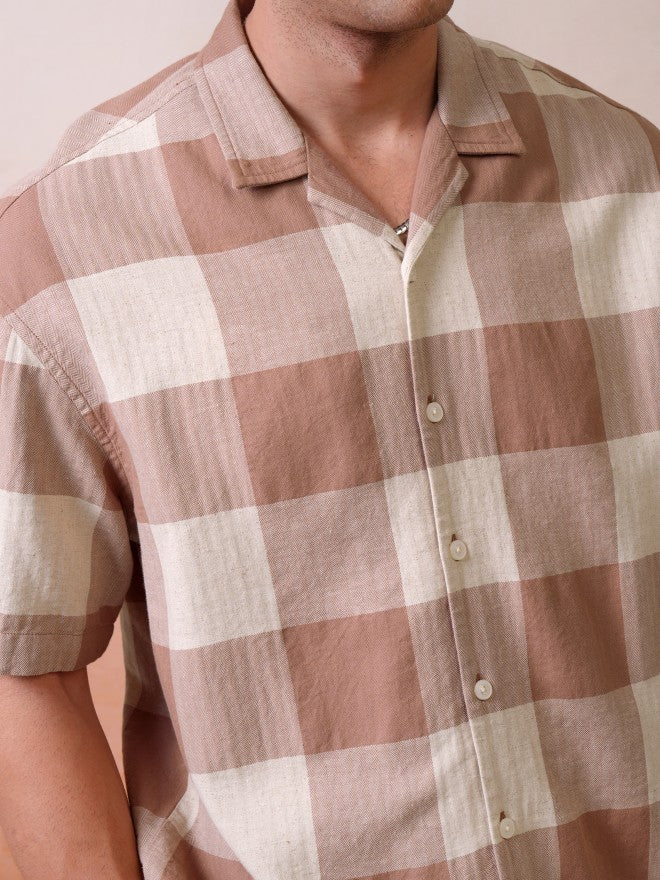 Locomotive Premium Men Rust Dobby Textured Cuban Collar Oversized Shirt - Rust - Image 7