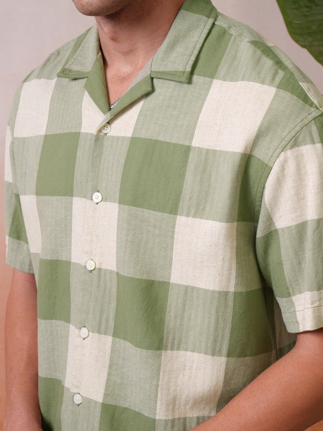 Locomotive Premium Men Olive Dobby Textured Cuban Collar Oversized Shirt - Olive - Image 5