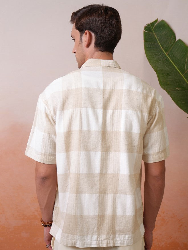 Locomotive Premium Men White Dobby Textured Cuban Collar Oversized Shirt - White - Image 3