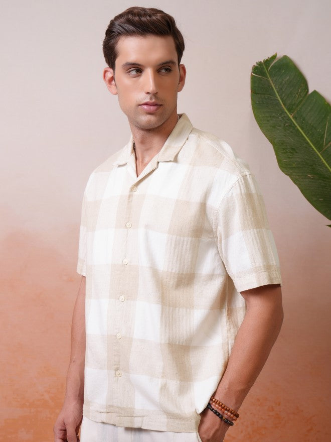 Locomotive Premium Men White Dobby Textured Cuban Collar Oversized Shirt - White - Image 4