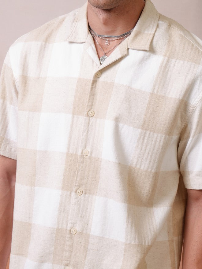 Locomotive Premium Men White Dobby Textured Cuban Collar Oversized Shirt - White - Image 5