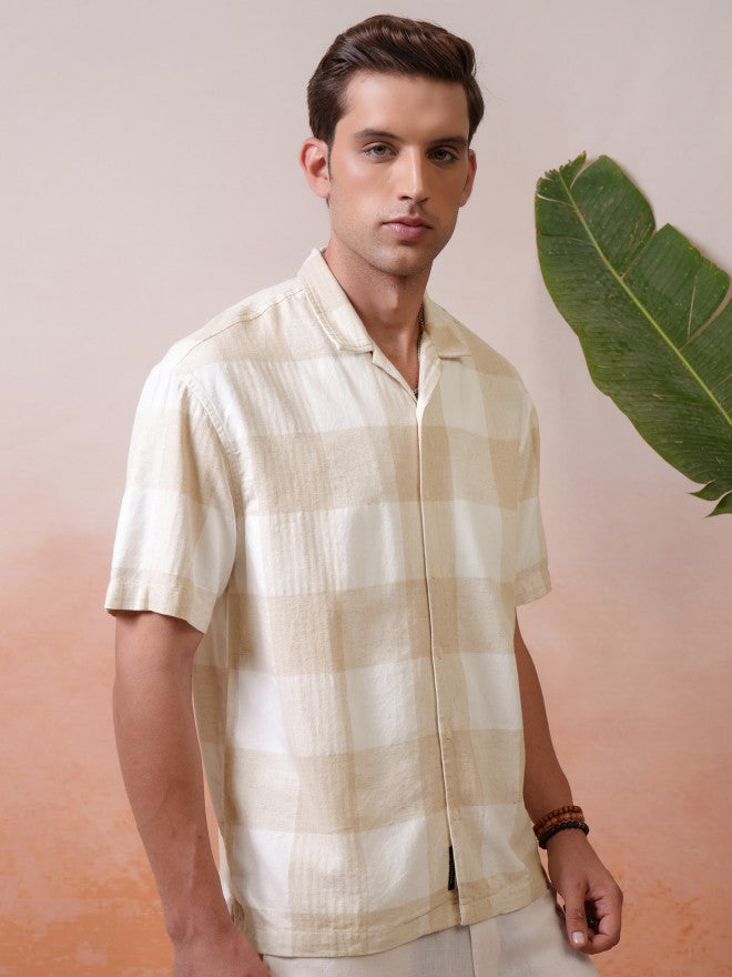 Locomotive Premium Men White Dobby Textured Cuban Collar Oversized Shirt - White - Image 6