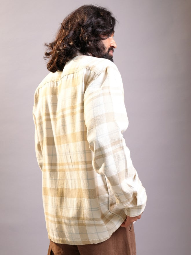 Locomotive Men Khaki Checked Oversized Fit Casual Shirt - Khaki - Image 3