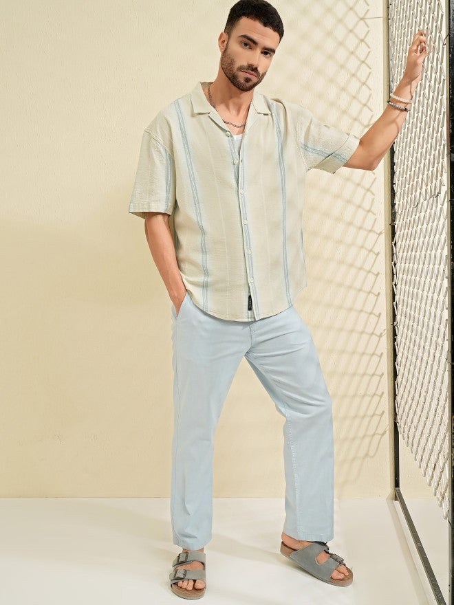 Highlander Men Green Striped Oversized Fit Casual Shirt - Green - Image 2