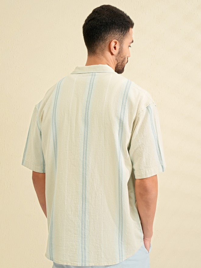 Highlander Men Green Striped Oversized Fit Casual Shirt - Green - Image 3
