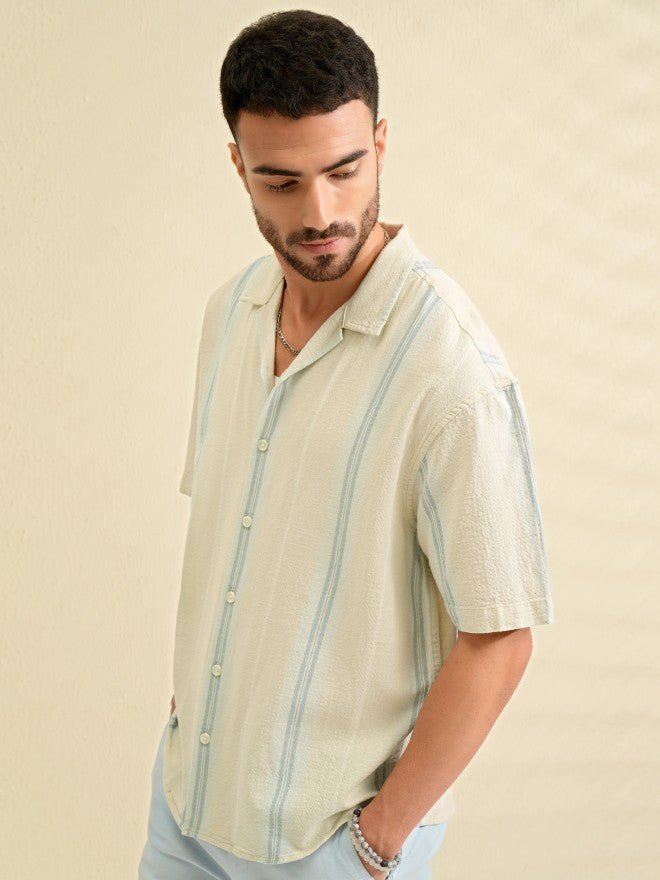 Highlander Men Green Striped Oversized Fit Casual Shirt - Green - Image 4