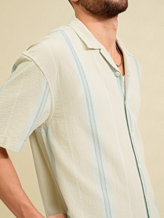 Highlander Men Green Striped Oversized Fit Casual Shirt - Green - Image 5