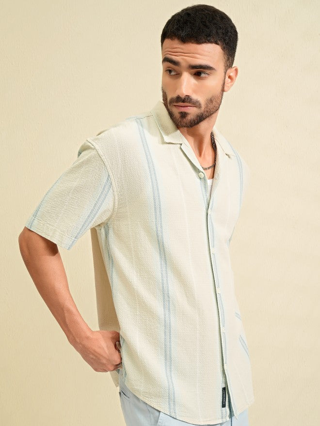 Highlander Men Green Striped Oversized Fit Casual Shirt - Green - Image 6
