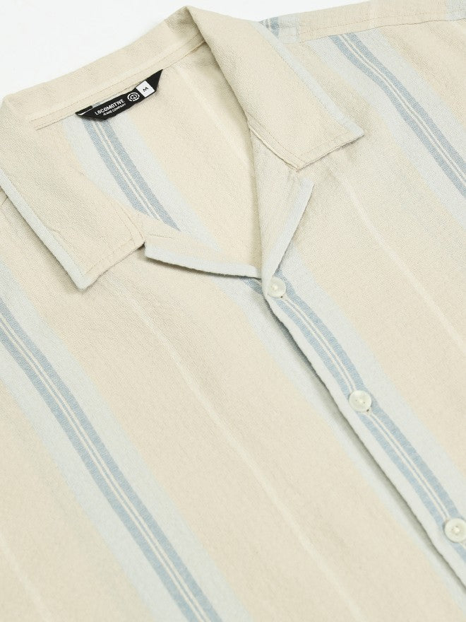 Highlander Men Green Striped Oversized Fit Casual Shirt - Green - Image 7