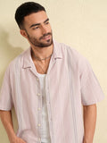 Locomotive Men Pink Striped Oversized Fit Casual Shirt - Pink - Image 1