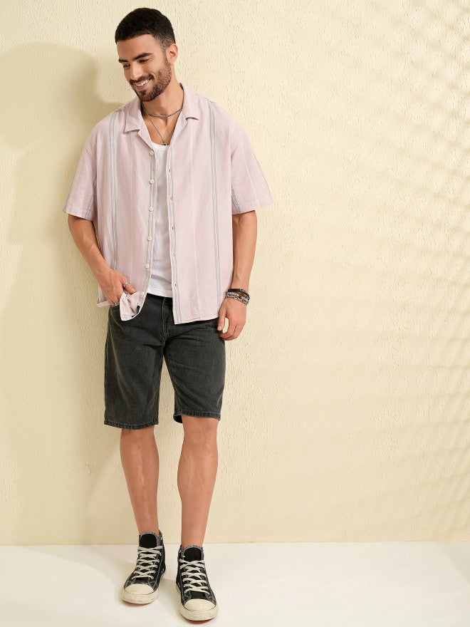 Locomotive Men Pink Striped Oversized Fit Casual Shirt - Pink - Image 2