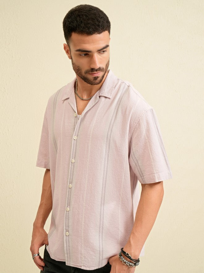 Locomotive Men Pink Striped Oversized Fit Casual Shirt - Pink - Image 4