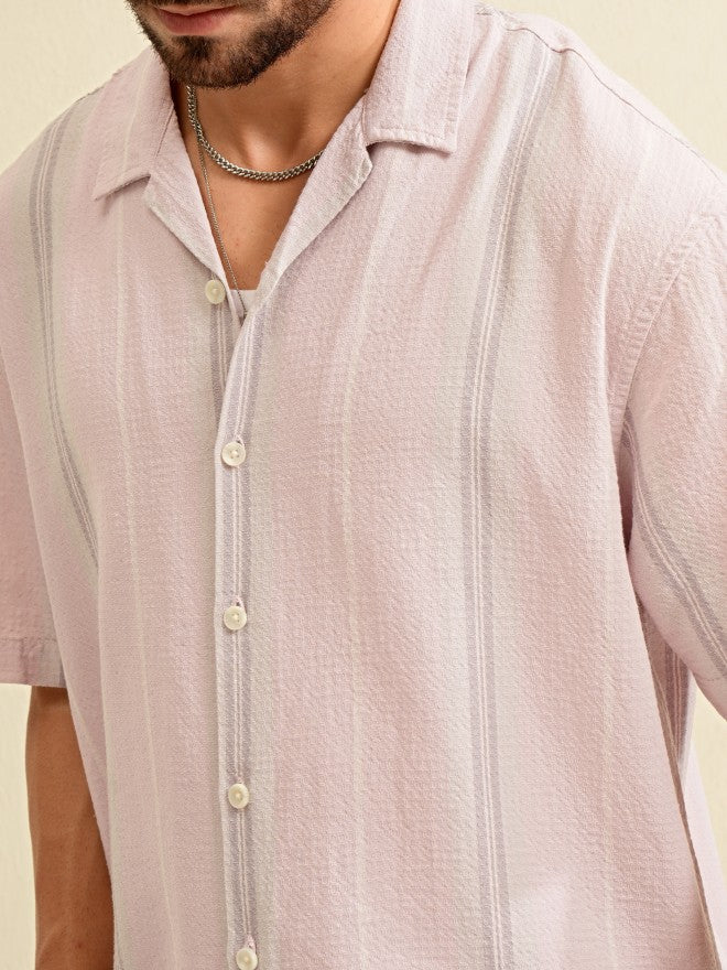 Locomotive Men Pink Striped Oversized Fit Casual Shirt - Pink - Image 5