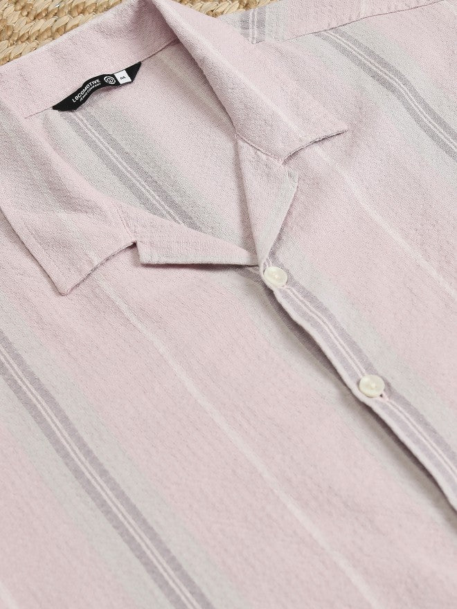 Locomotive Men Pink Striped Oversized Fit Casual Shirt - Pink - Image 7