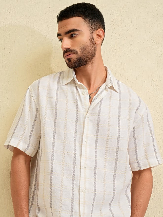 Locomotive Men White Striped Oversized Fit Casual Shirt - White - Image 1