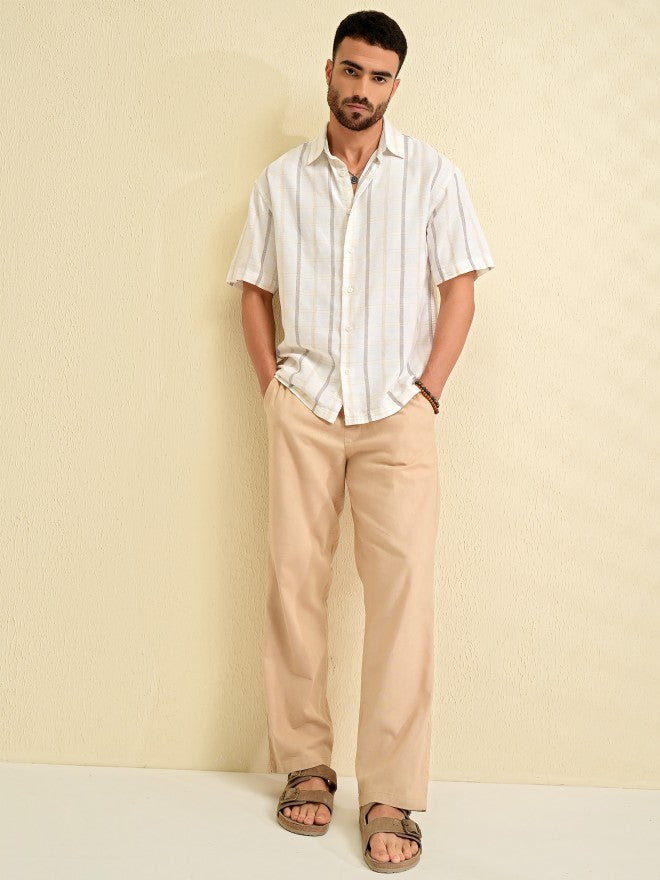Locomotive Men White Striped Oversized Fit Casual Shirt - White - Image 2