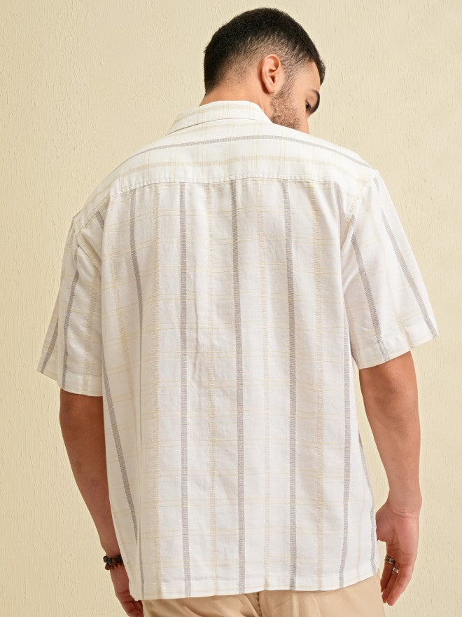 Locomotive Men White Striped Oversized Fit Casual Shirt - White - Image 3