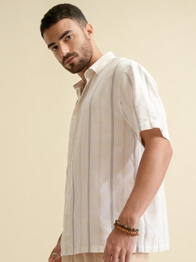 Locomotive Men White Striped Oversized Fit Casual Shirt - White - Image 4