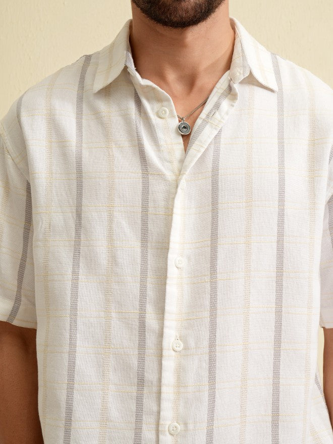 Locomotive Men White Striped Oversized Fit Casual Shirt - White - Image 5