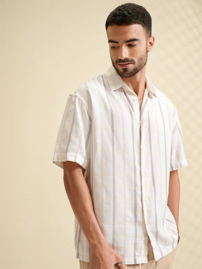 Locomotive Men White Striped Oversized Fit Casual Shirt - White - Image 6