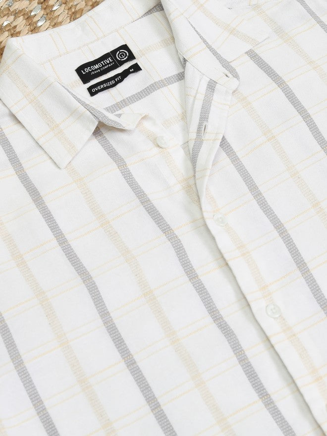 Locomotive Men White Striped Oversized Fit Casual Shirt - White - Image 7