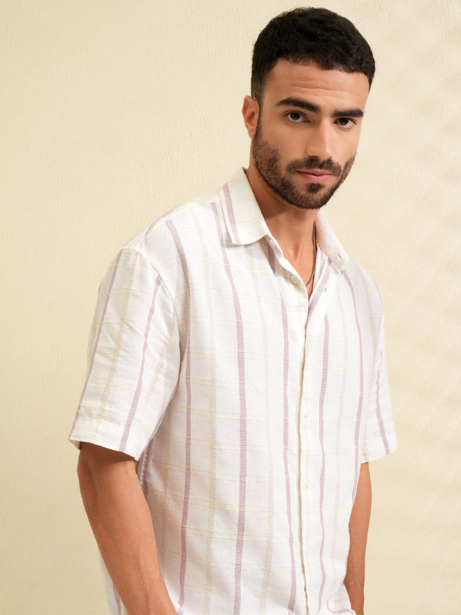Locomotive Men White Striped Oversized Fit Casual Shirt - White - Image 1
