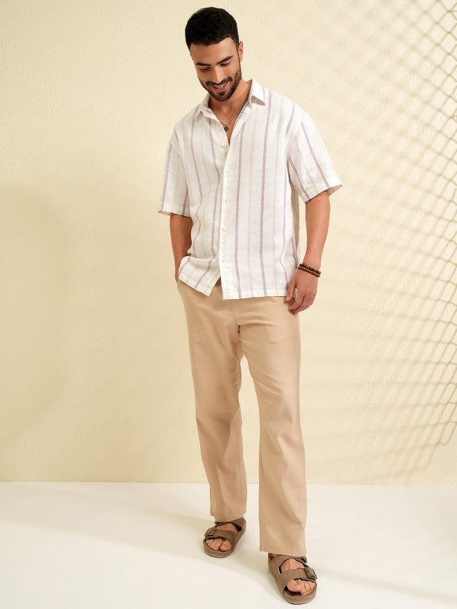 Locomotive Men White Striped Oversized Fit Casual Shirt - White - Image 2