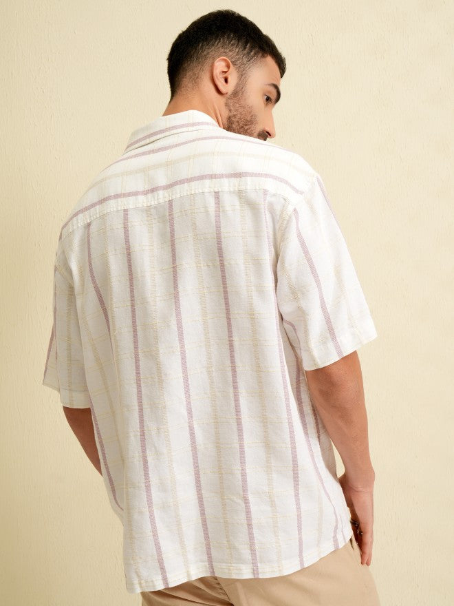Locomotive Men White Striped Oversized Fit Casual Shirt - White - Image 3