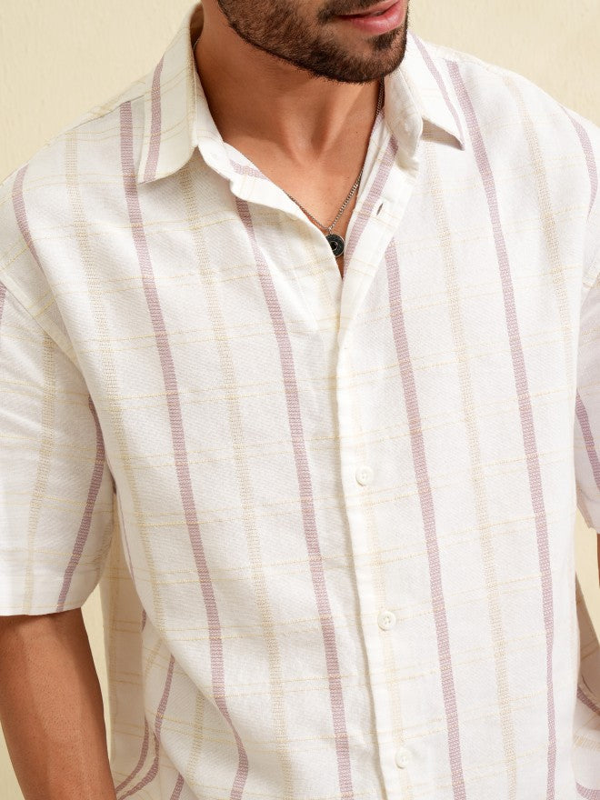 Locomotive Men White Striped Oversized Fit Casual Shirt - White - Image 5