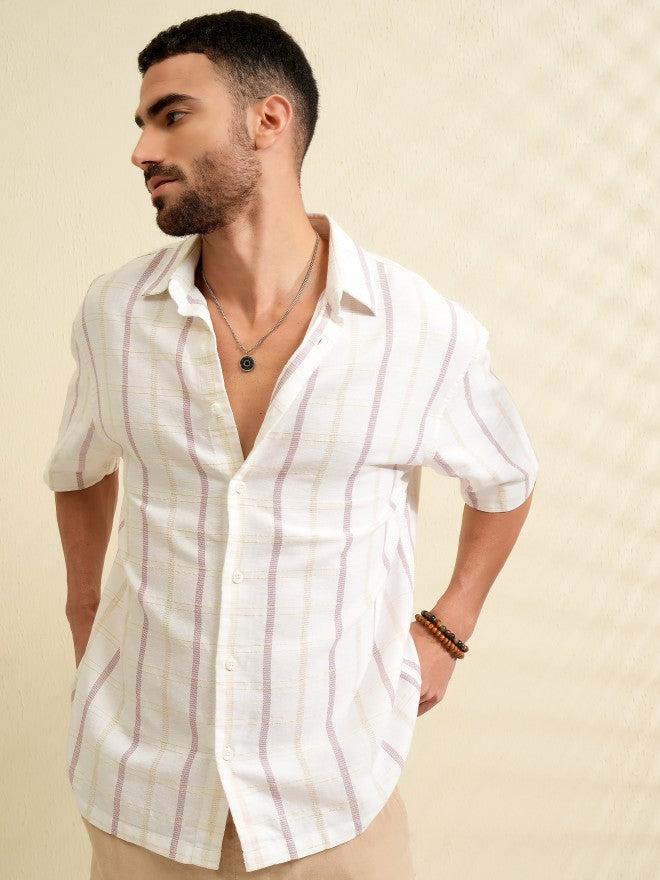 Locomotive Men White Striped Oversized Fit Casual Shirt - White - Image 6