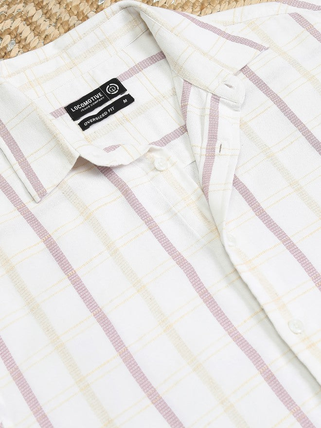 Locomotive Men White Striped Oversized Fit Casual Shirt - White - Image 7