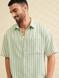 Locomotive Men Green Striped Oversized Fit Casual Shirt - Green - Image 1