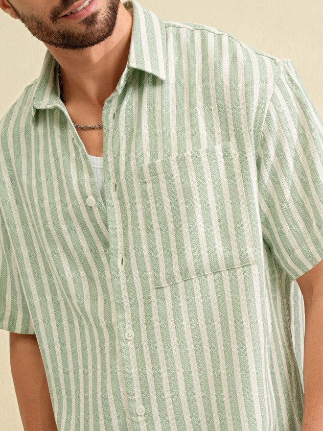 Locomotive Men Green Striped Oversized Fit Casual Shirt - Green - Image 5