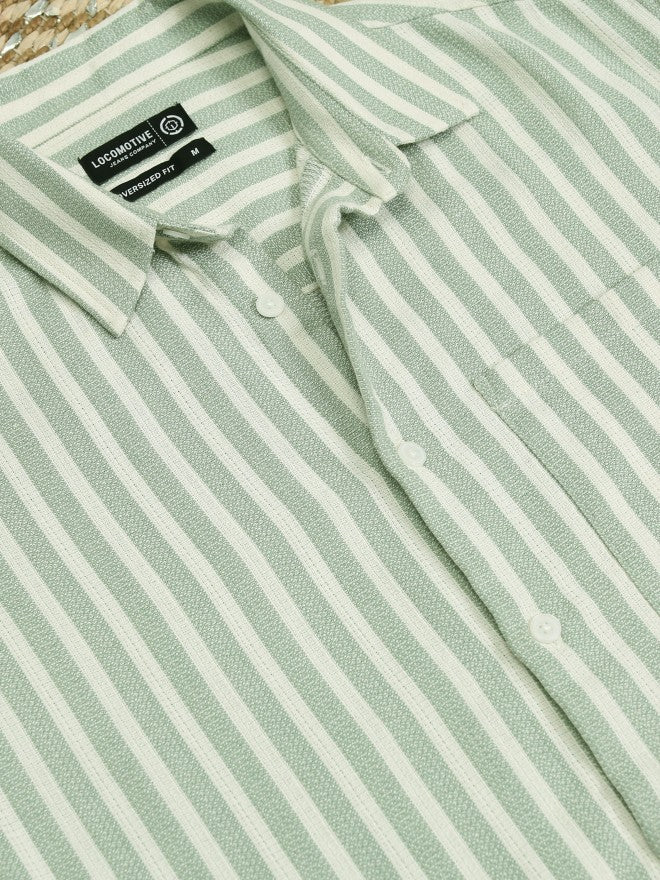 Locomotive Men Green Striped Oversized Fit Casual Shirt - Green - Image 8