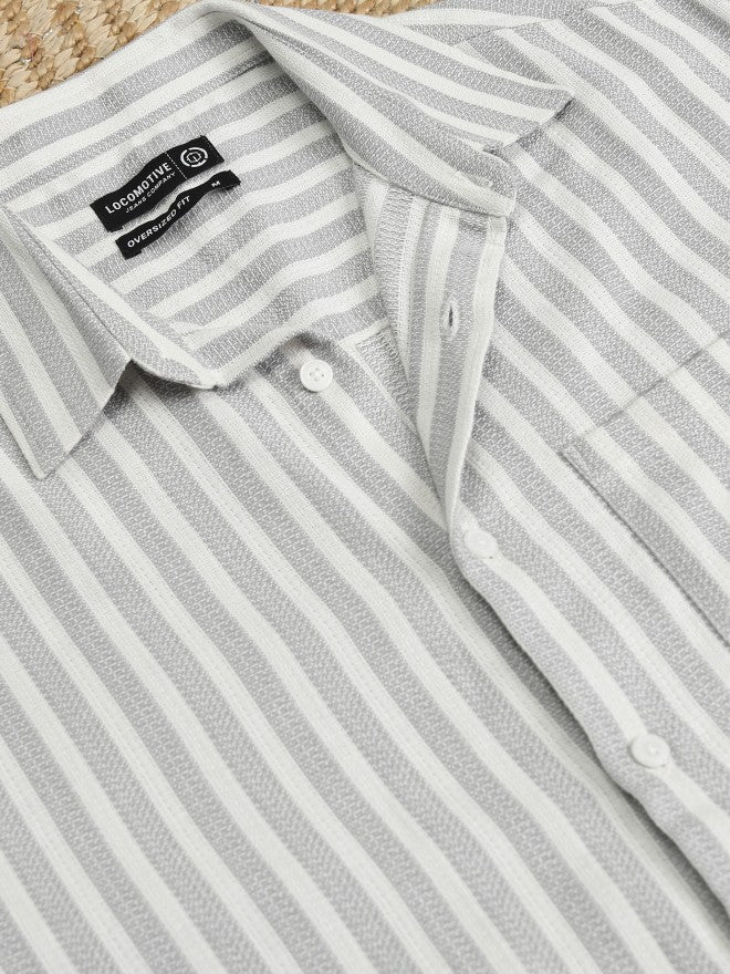 Locomotive Men Grey Striped Oversized Fit Casual Shirt - Grey - Image 7