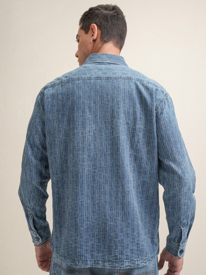 Locomotive Premium Men Navy Blue Striped Oversized Fit Casual Shirt - Navy Blue - Image 3