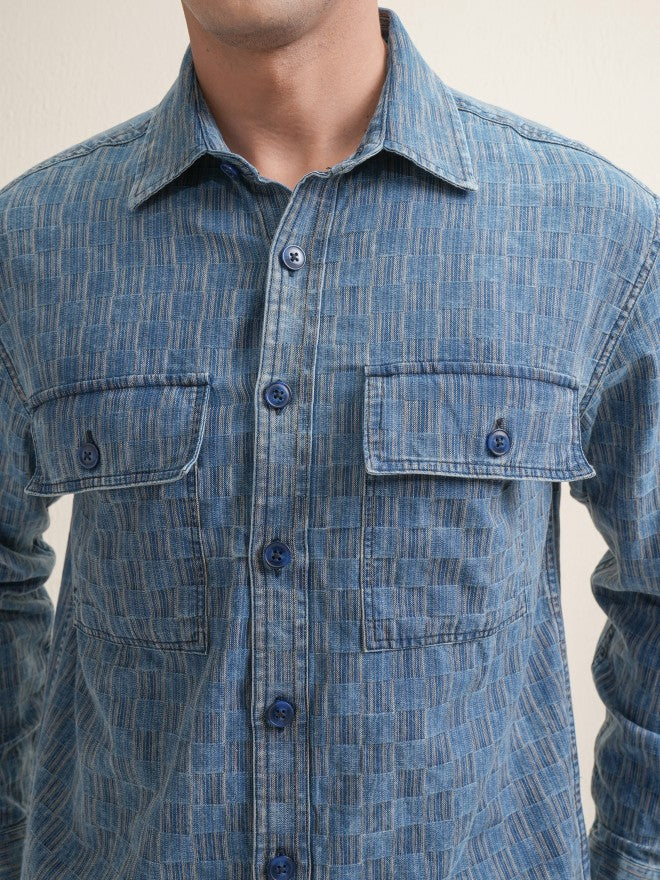 Locomotive Premium Men Navy Blue Striped Oversized Fit Casual Shirt - Navy Blue - Image 5