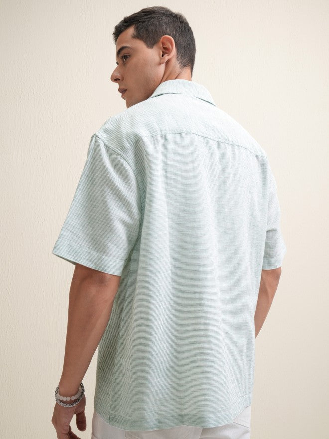 Locomotive Men Blue Self Design Oversized Fit Casual Shirt - Green - Image 3