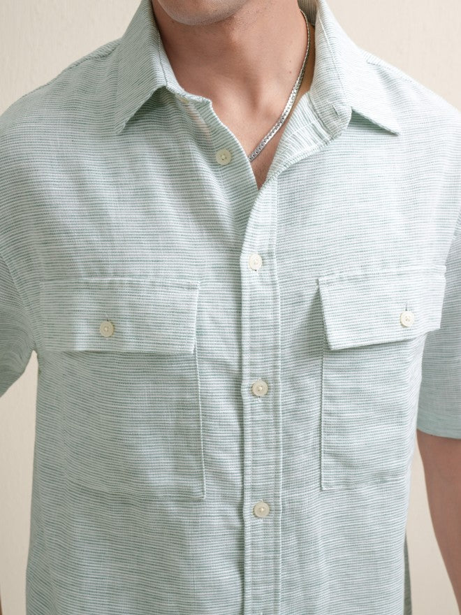 Locomotive Men Blue Self Design Oversized Fit Casual Shirt - Green - Image 5