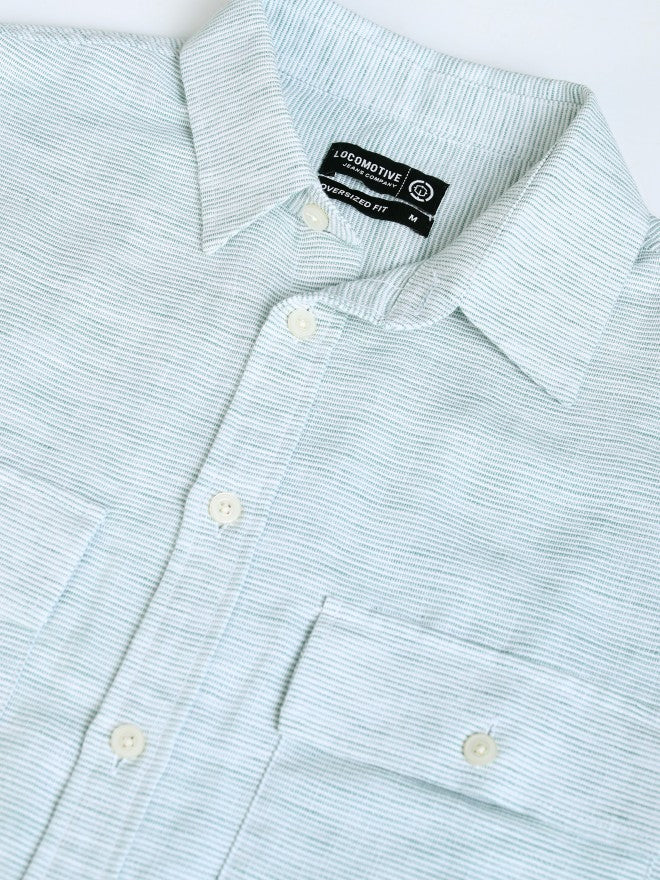 Locomotive Men Blue Self Design Oversized Fit Casual Shirt - Green - Image 8