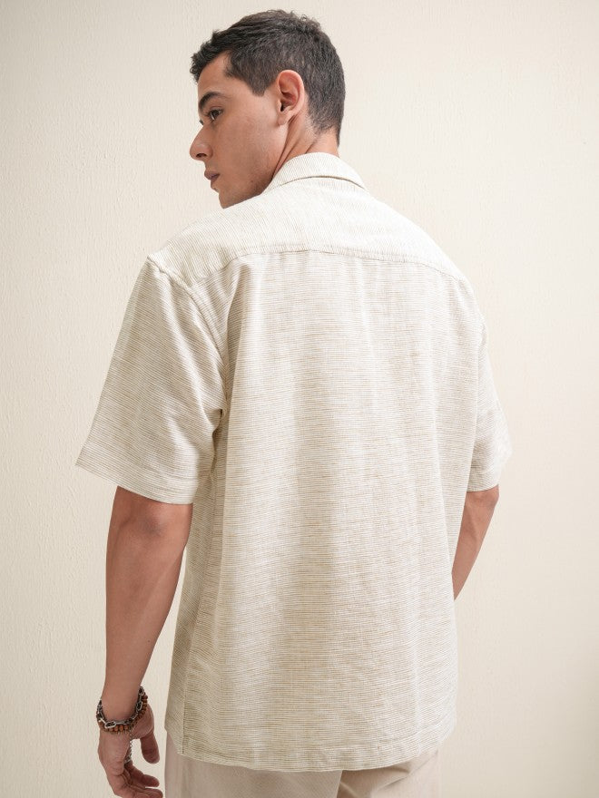 Locomotive Men Beige Self Design Oversized Fit Casual Shirt - Beige - Image 3