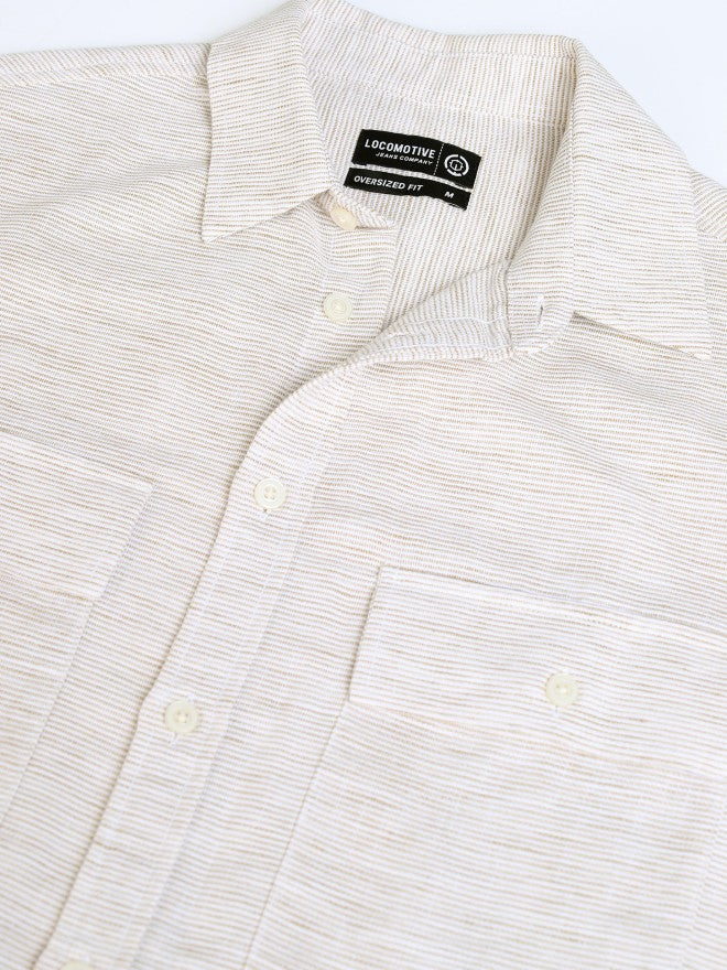 Locomotive Men Beige Self Design Oversized Fit Casual Shirt - Beige - Image 8